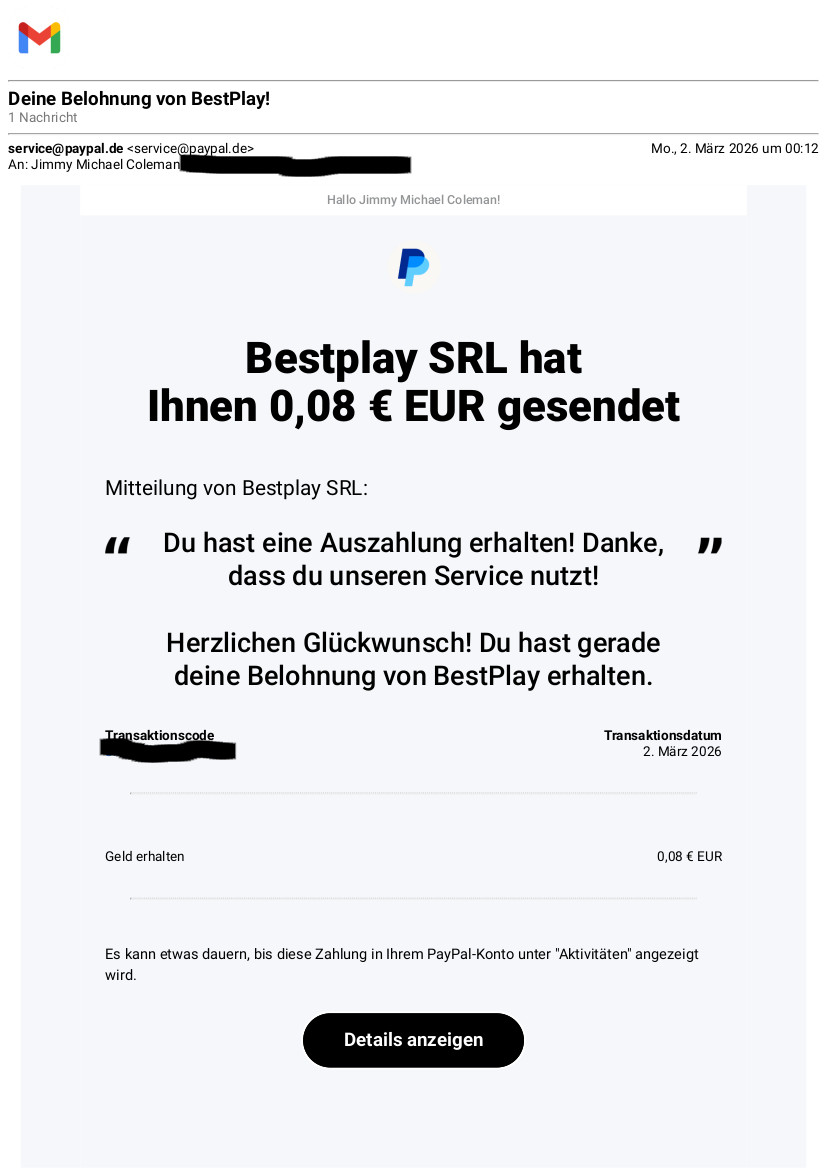 Small payment (€0.08)